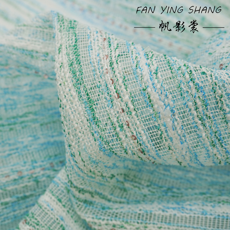 Sewing Tweed Fabric - Ткань букле твид сине-зеленая в полоску