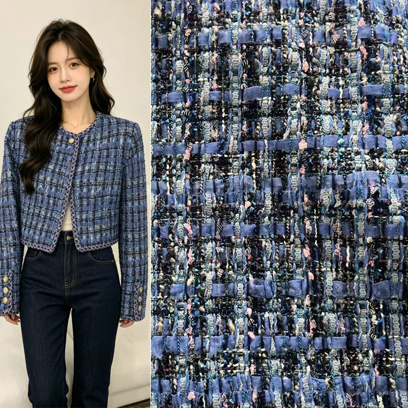 Sewing Tweed Fabric - Синяя твидовая ткань премиум-класса с эффектом