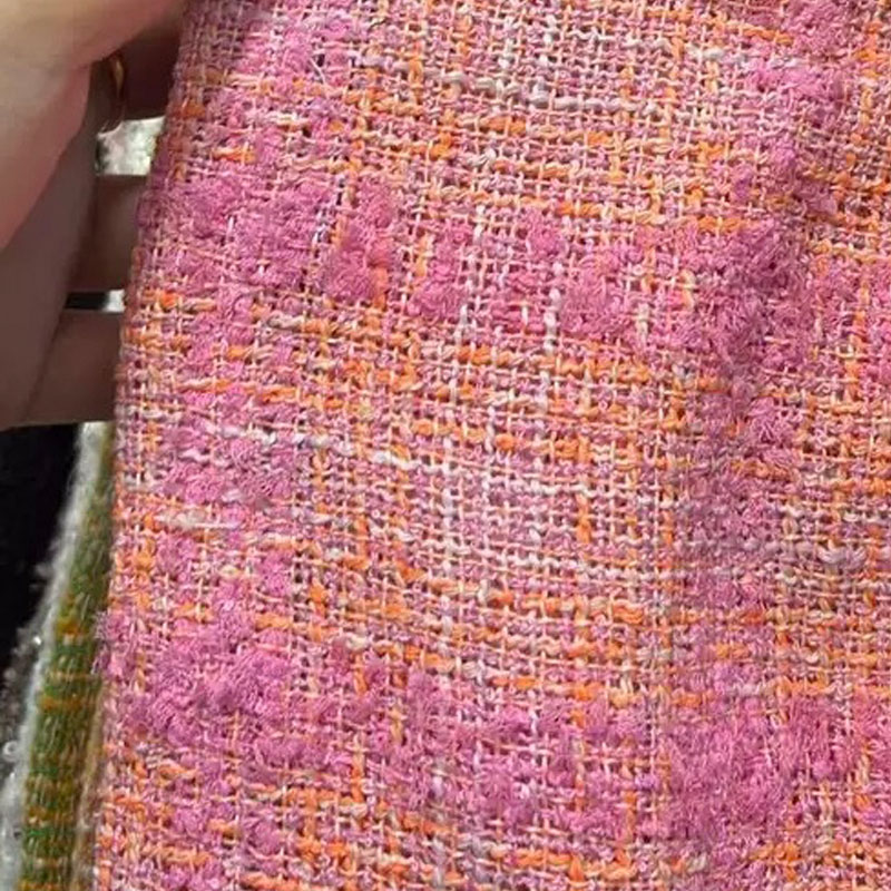 Sewing Tweed Fabric - Розово-оранжевая твидовая ткань с узором в