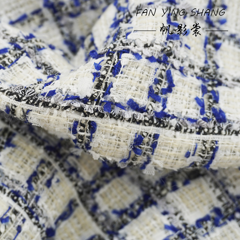 Sewing Tweed Fabric - Сине-черный клетчатый марлевый шерстяной твидовый тканевый