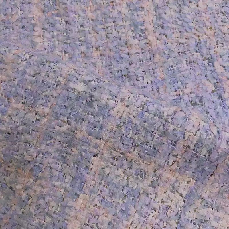 Sewing Tweed Fabric - Светло-фиолетовая твидовая ткань с сетчатой лентой