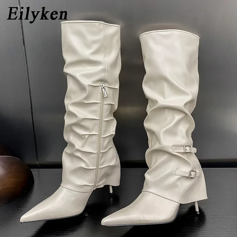 Sewing Zipper - Модные плиссированные женские сапоги Eilyken с
