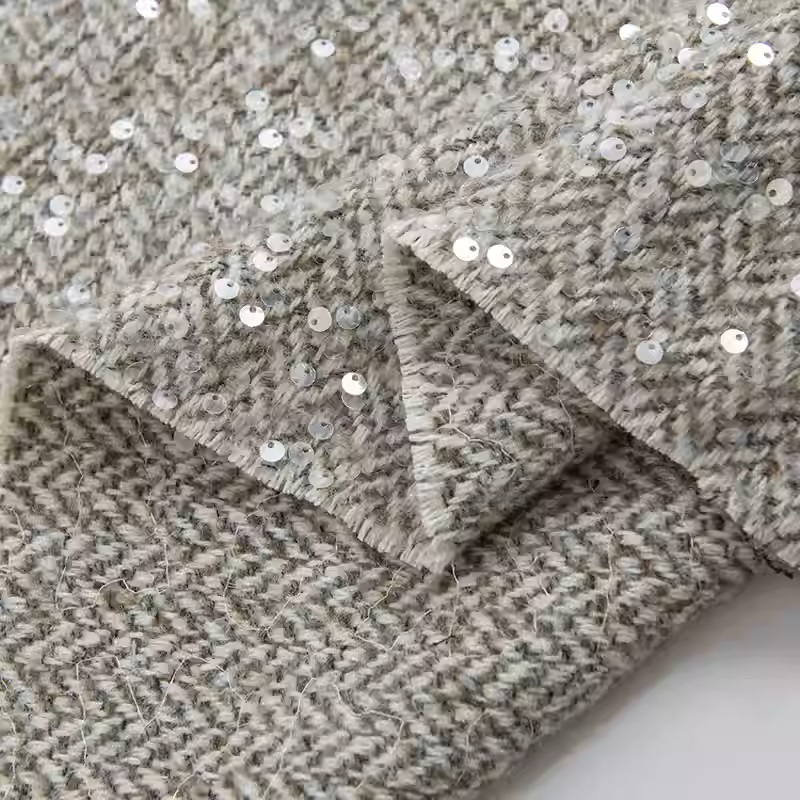 Sewing Tweed Fabric - Светло-серый с блестками, окрашенная в пряжу