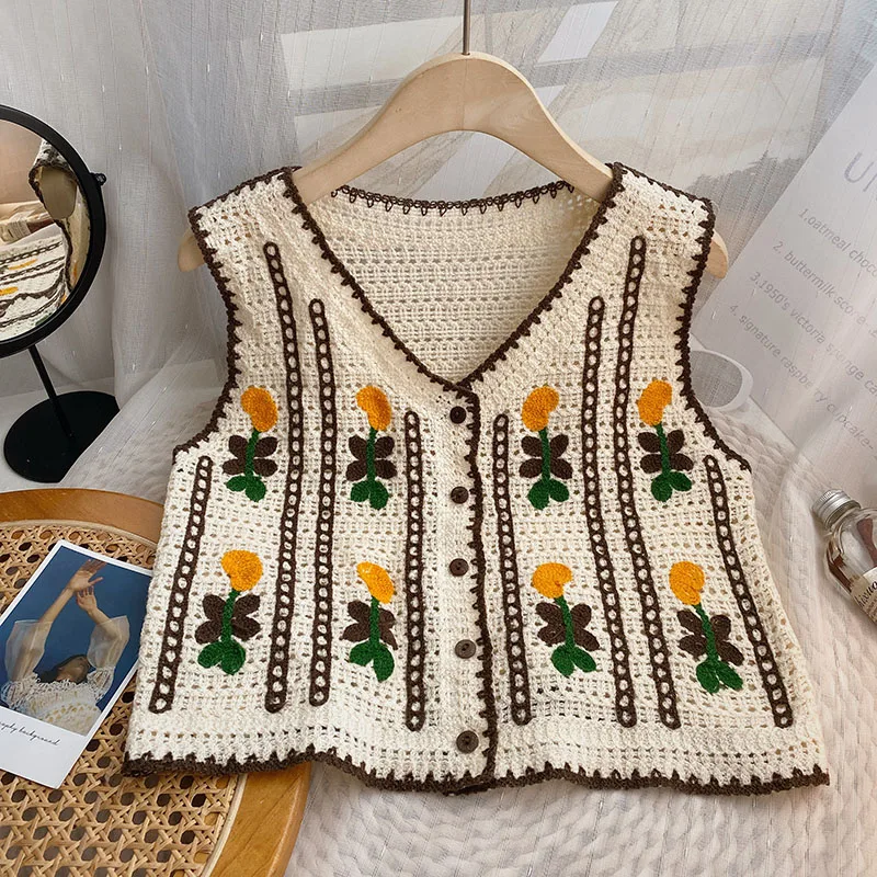 Женский вязаный жилет с цветоч – обзор и цена Sewing Vest